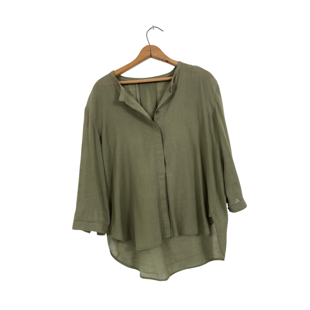 Jenni Kayne Blouse Olive Green Cotton Linen Large
